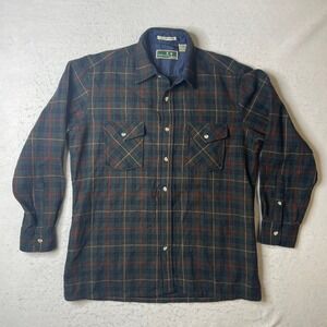 Winter Weights by b.o.g Wool Blend Flannel Shirt‎ Mens Large Green Plaid Vintage